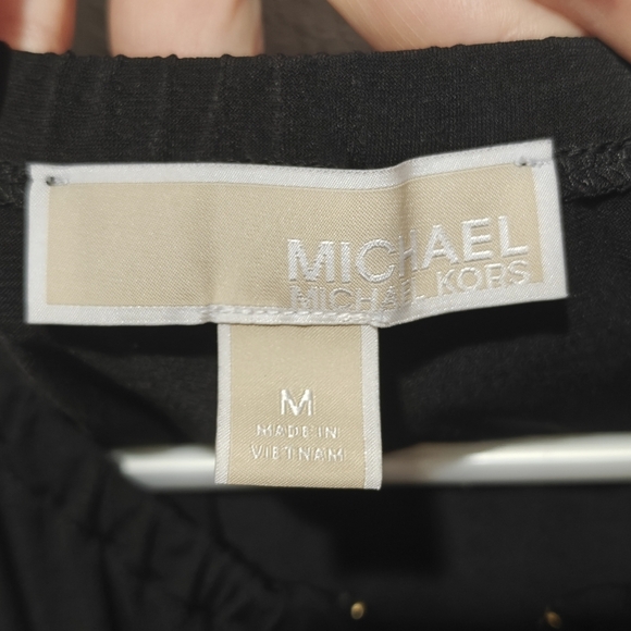 Michael Kors Little Black Dress Medium Boxy Midi Dress Gold Accents Tassels - Picture 6 of 7